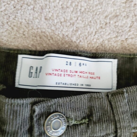 Gap Vintage Slim Straight Highrise Corduroy Forest Green Crop Ankle Jeans 28 - Picture 5 of 9